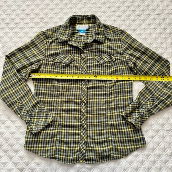 Columbia 100% Cotton Green Blue Yellow Plaid Long Sleeve Flannel Cabincore Sz M - Picture 8 of 14